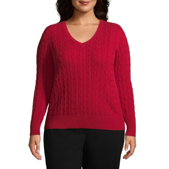 St. John's Bay Sweaters - St. John's Bay Cable V-Neck Sweater - Plus